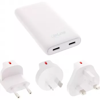 USB maitinimo tiekimo įkroviklis InLine 31519C Dual USB-C 65 W – du USB-C prievadai, 65 W bendra išėjimo galia