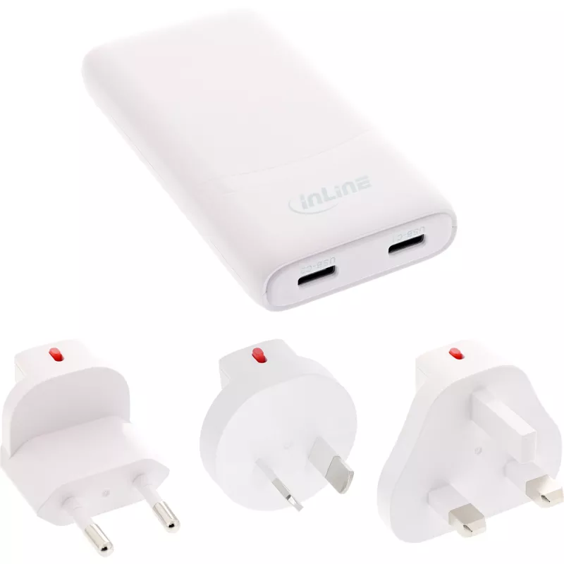 USB maitinimo tiekimo įkroviklis InLine 31519C Dual USB-C 65 W – du USB-C prievadai, 65 W bendra išėjimo galia