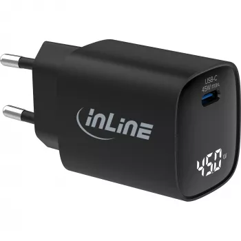InLine USB PD maitinimo šaltinis, GaN įkroviklis, 1 prievadas, USB-C, 45 W, su ekranu
