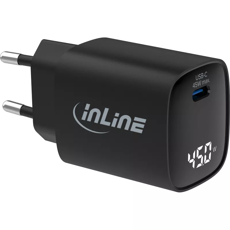 InLine USB PD maitinimo šaltinis, GaN įkroviklis, 1 prievadas, USB-C, 45 W, su ekranu