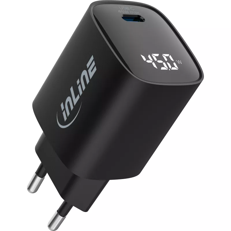 InLine USB PD maitinimo šaltinis, GaN įkroviklis, 1 prievadas, USB-C, 45 W, su ekranu