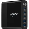 InLine USB PD maitinimo šaltinis, GaN įkroviklis, 5 prievadų, USB-C + USB-A, 140 W, su ekranu
