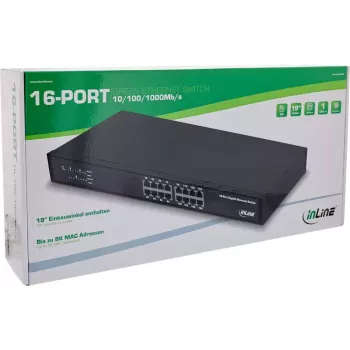 InLine gigabitinio tinklo komutatorius 16 prievadų, 1 Gb/s, 19 colių 1U, be ventiliatoriaus