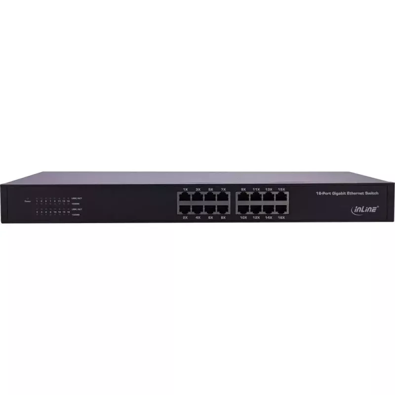 InLine gigabitinio tinklo komutatorius 16 prievadų, 1 Gb/s, 19 colių 1U, be ventiliatoriaus