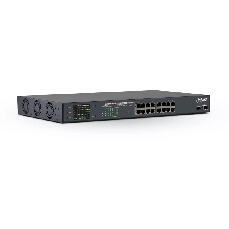 InLine PoE+ Gigabit tinklo komutatorius 24 prievadų, 1 Gb/s, 2xSFP, 19 colių 1U (su laikikliais)