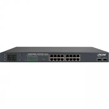 InLine PoE+ Gigabit tinklo komutatorius 24 prievadų, 1 Gb/s, 2xSFP, 19 colių 1U (su laikikliais)
