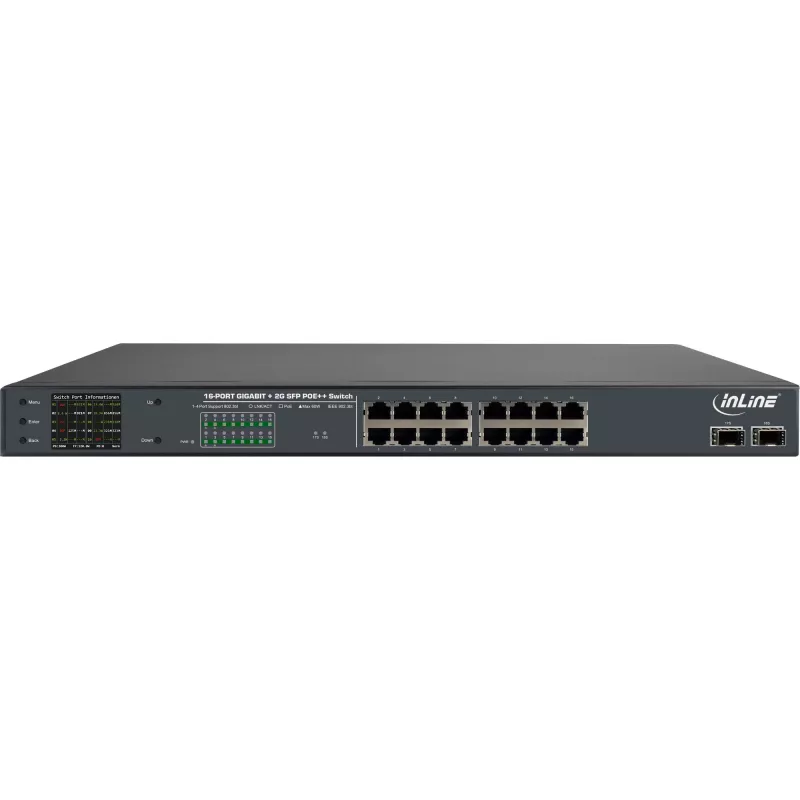 InLine PoE+ Gigabit tinklo komutatorius 24 prievadų, 1 Gb/s, 2xSFP, 19 colių 1U (su laikikliais)