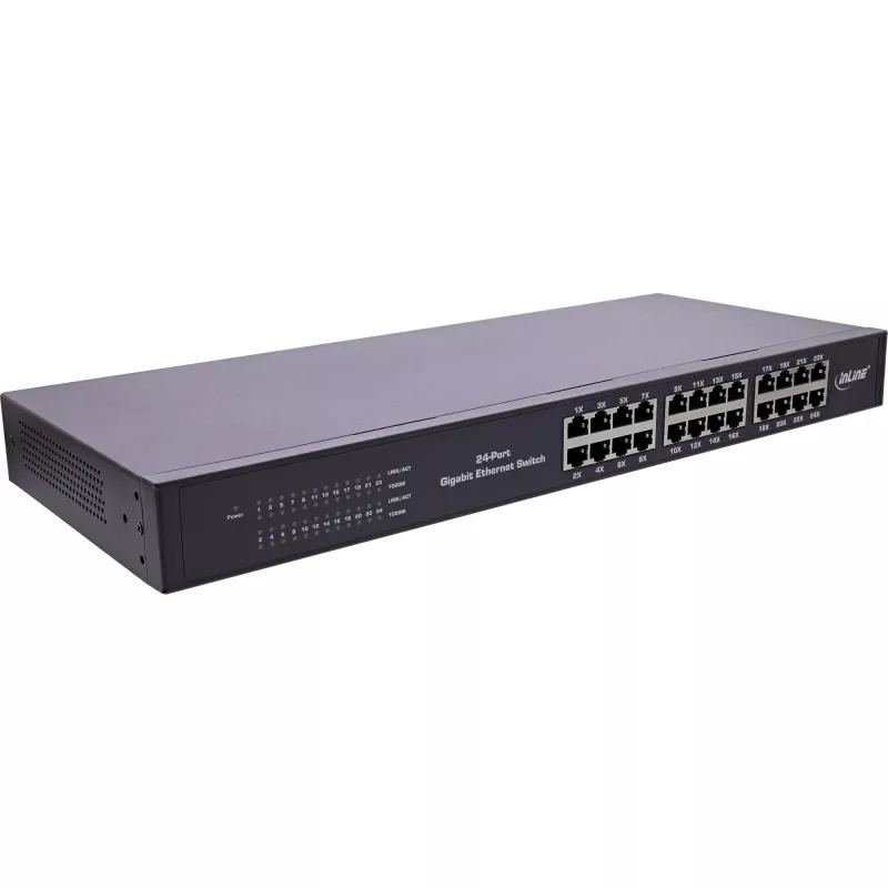 InLine Gigabit tinklo komutatorius 24 prievadų, 1Gb/s, 48,26cm (19 colių), 1U, metalinis, be ventiliatoriaus