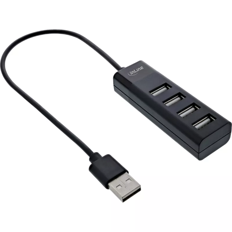 InLine USB 2.0 4 prievadų šakotuvas, Type-A kištukas į 4x Type-A lizdus, juodas, 30 cm, plonas