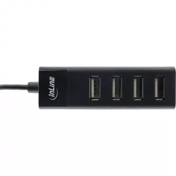 InLine USB 2.0 4 prievadų šakotuvas, Type-A kištukas į 4x Type-A lizdus, juodas, 30 cm, plonas