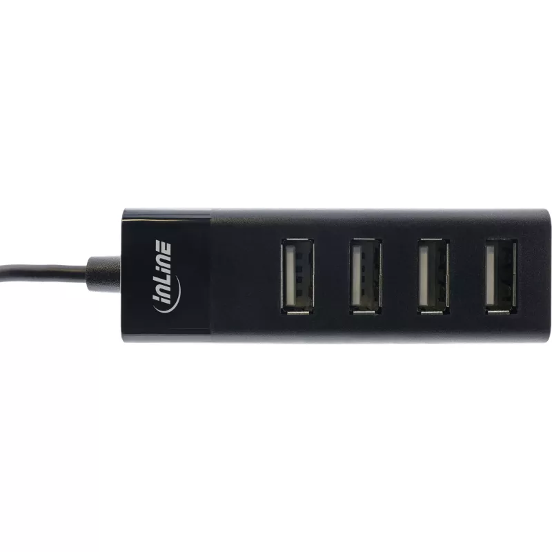 InLine USB 2.0 4 prievadų šakotuvas, Type-A kištukas į 4x Type-A lizdus, juodas, 30 cm, plonas