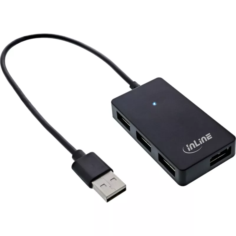 InLine USB 2.0 4-Port Hub, Type-A kištukas į 4x Type-A lizdus, juodas, 30 cm
