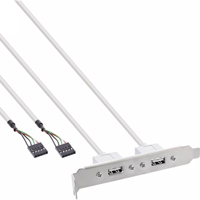 InLine lizdo laikiklis 2x USB 2.0 Type A jungtis (moteriška) į 2x 5 kontaktų vidinę jungtį 0,3 m