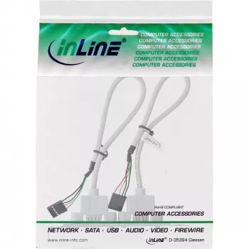 InLine lizdo laikiklis 2x USB 2.0 Type A jungtis (moteriška) į 2x 5 kontaktų vidinę jungtį 0,3 m