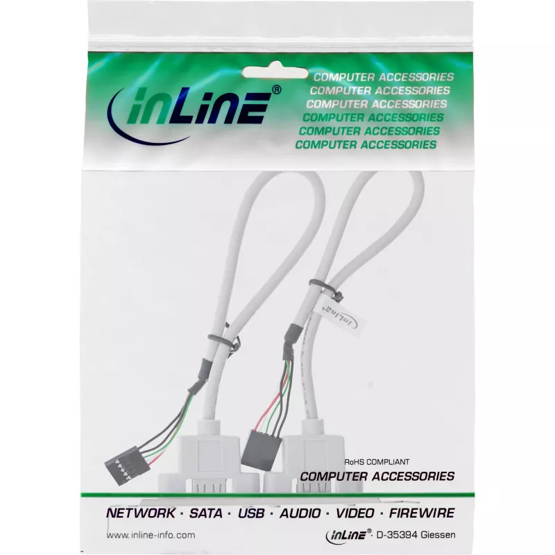InLine lizdo laikiklis 2x USB 2.0 Type A jungtis (moteriška) į 2x 5 kontaktų vidinę jungtį 0,3 m