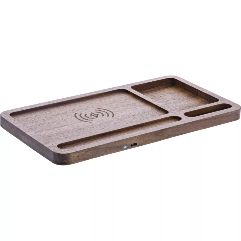 Organizatorius InLine WoodCharge su Qi įkrovimo paviršiumi, USB maitinimo šaltinis