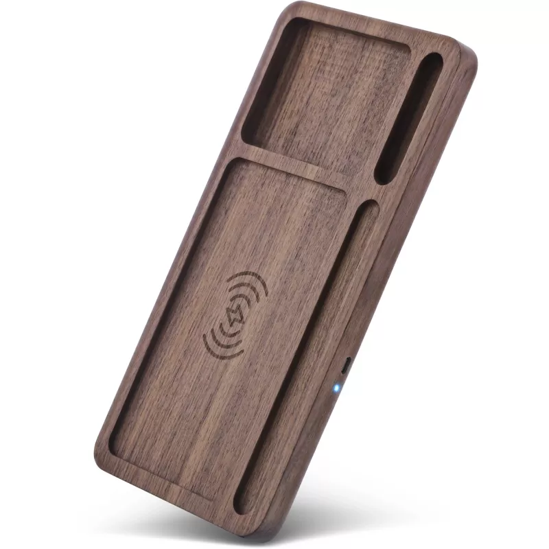 Organizatorius InLine WoodCharge su Qi įkrovimo paviršiumi, USB maitinimo šaltinis