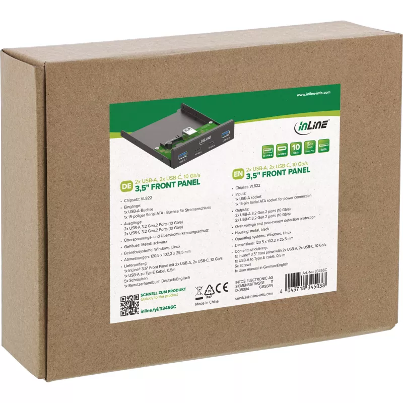 InLine 33456C diskelių įdėklo skydelis 8.89 cm (3.5 colio) I/O prievadų skydelis Juoda