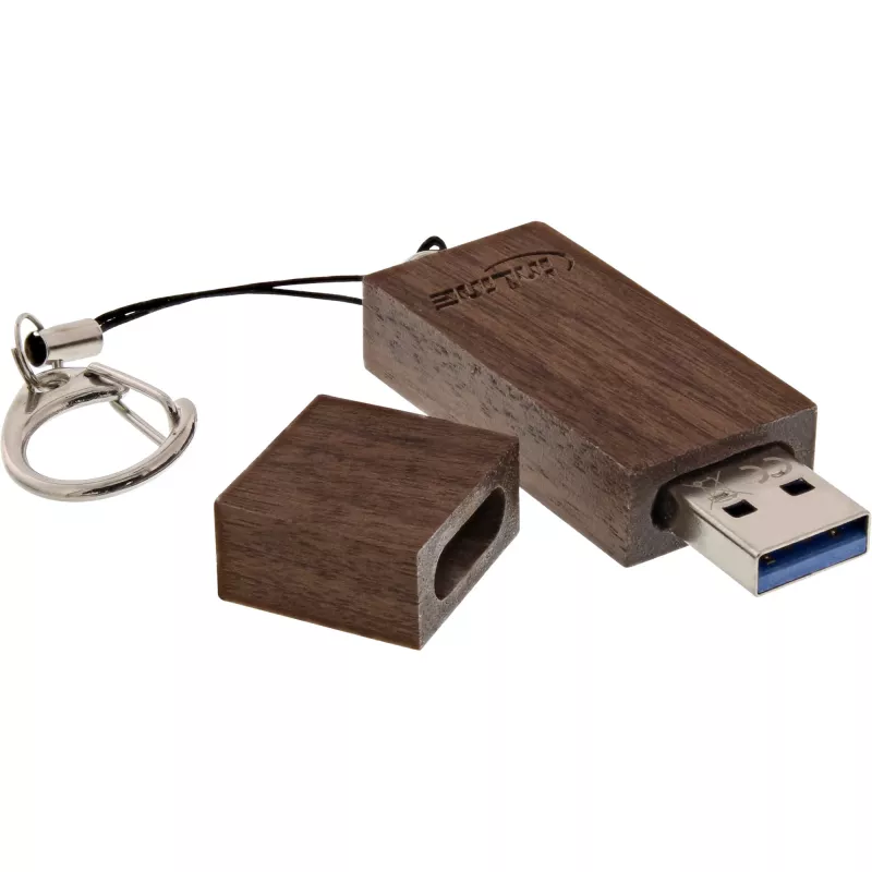InLine USB 3.0 atmintukas, medinė riešutmedžio apdaila, su raktų pakabuku, 8 GB
