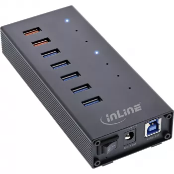 InLine USB 3.2 Gen.1 7 prievadų šakotuvas aliuminio korpuse su 2,5 A maitinimo šaltiniu, juodas