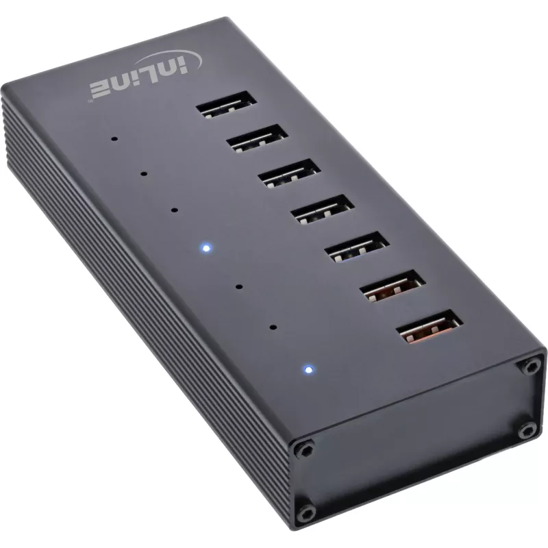InLine USB 3.2 Gen.1 7 prievadų šakotuvas aliuminio korpuse su 2,5 A maitinimo šaltiniu, juodas