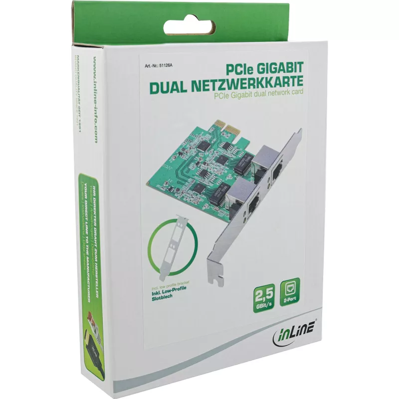 InLine Dual Gigabit tinklo plokštė, 1x RJ45 2.5Gb/s, PCIe x1, įsk. LP laikiklį