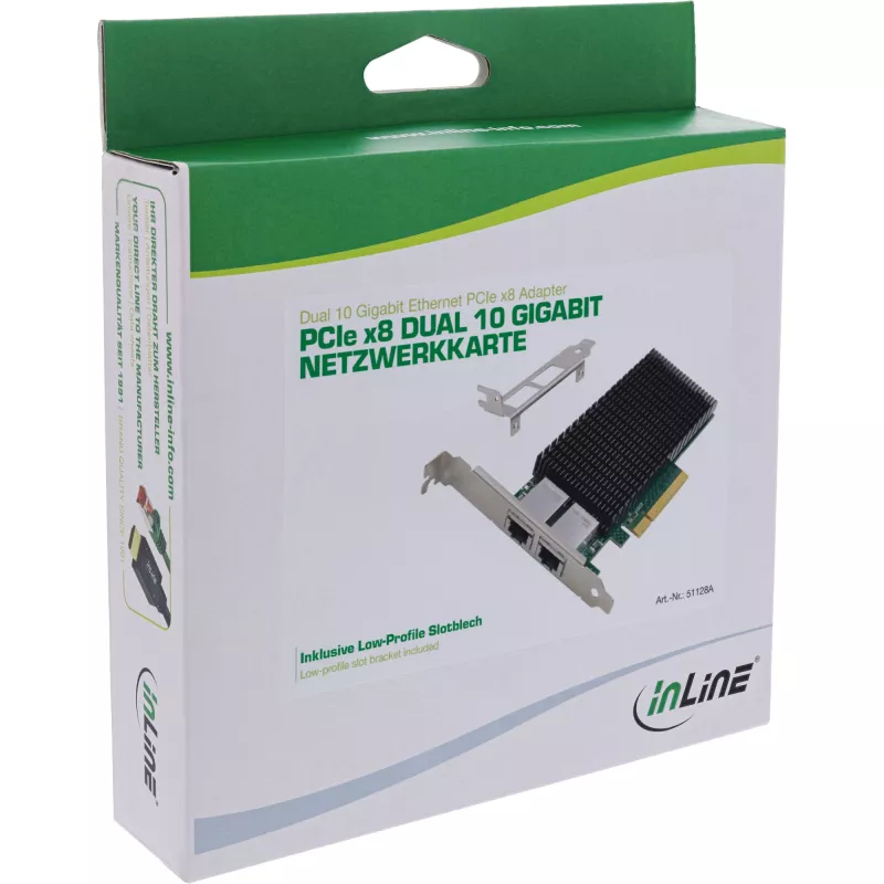InLine Dual 10-Gigabit tinklo plokštė, 2x RJ45 10Gb/s, PCIe x8, su LP laikikliu
