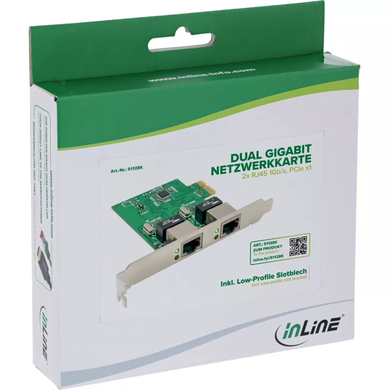 Tinklo plokštė InLine 51128K Dual Gigabit 2x RJ45 PCIe x1