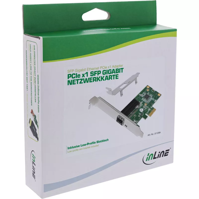 InLine Gigabitinė tinklo plokštė, 1x SFP, PCIe x1, su žemo profilio lizdo laikikliu