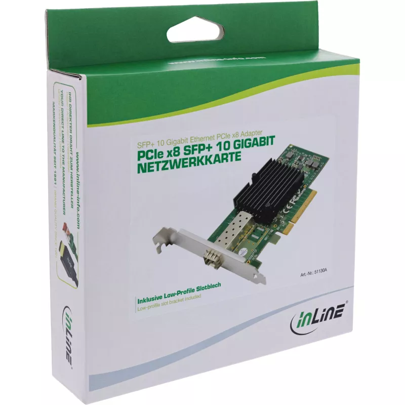 InLine 10 Gigabit tinklo plokštė, 1x SFP+, PCIe x8, komplektuojama su žemo profilio laikikliu