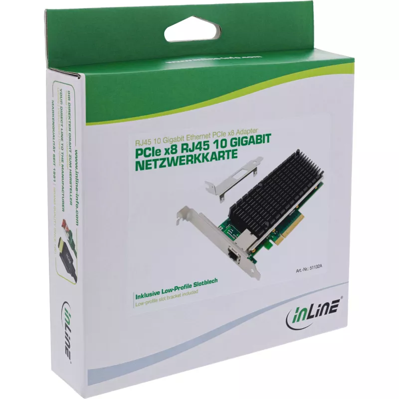 InLine 10 Gigabitų tinklo plokštė, 1x RJ45 10 Gb/s, PCIe x8, su žemo profilio laikikliu