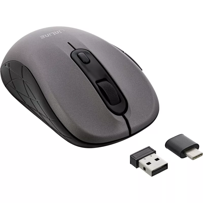 InLine pelė 3 viename, Bluetooth + 2x 2.4 GHz, 5 mygtukų, optinė, pilka/juoda