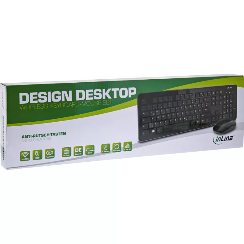 InLine Design stalinis rinkinys, USB 2,4 GHz, maks. 1600 dpi, juodas, VOKIŠKAS