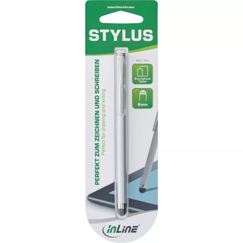 InLine Stylus, rašiklis jutikliniams išmaniųjų telefonų ir planšečių ekranams, sidabrinis