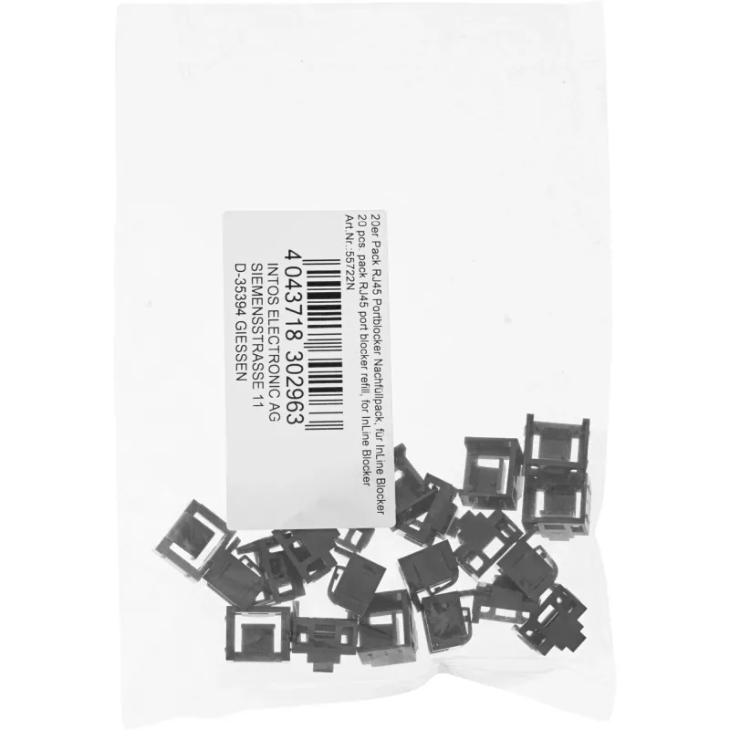 InLine RJ45 prievado blokatorius, 20 blokatorių papildymo pakuotė, juoda