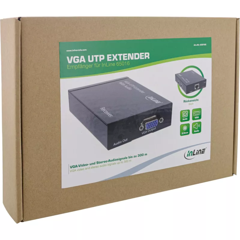 InLine VGA + Audio Extender Receiver maks. 300 m per UTP / STP tinklo kabelį RJ45