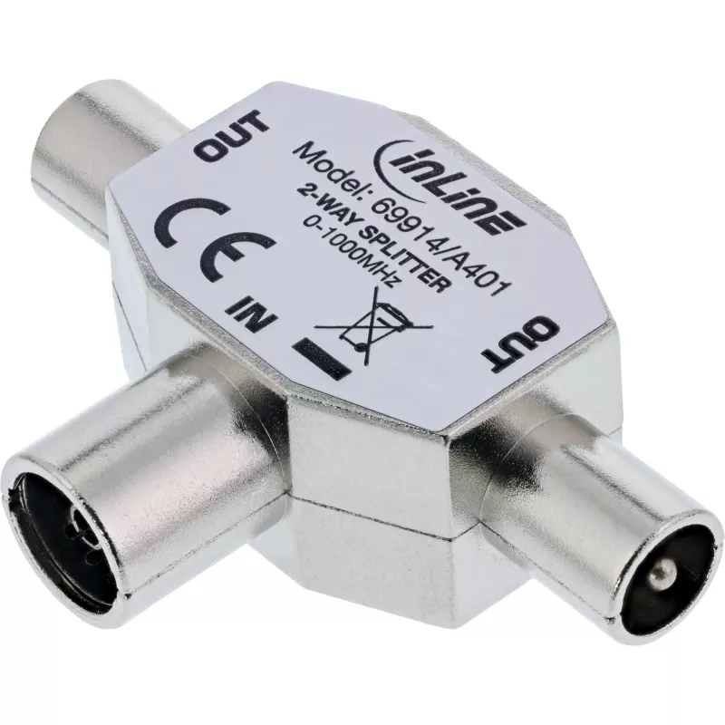 InLine Antenna T-Splitter televizoriui 1x bendraašė moteriška į 2x bendraašę vyrišką 69914