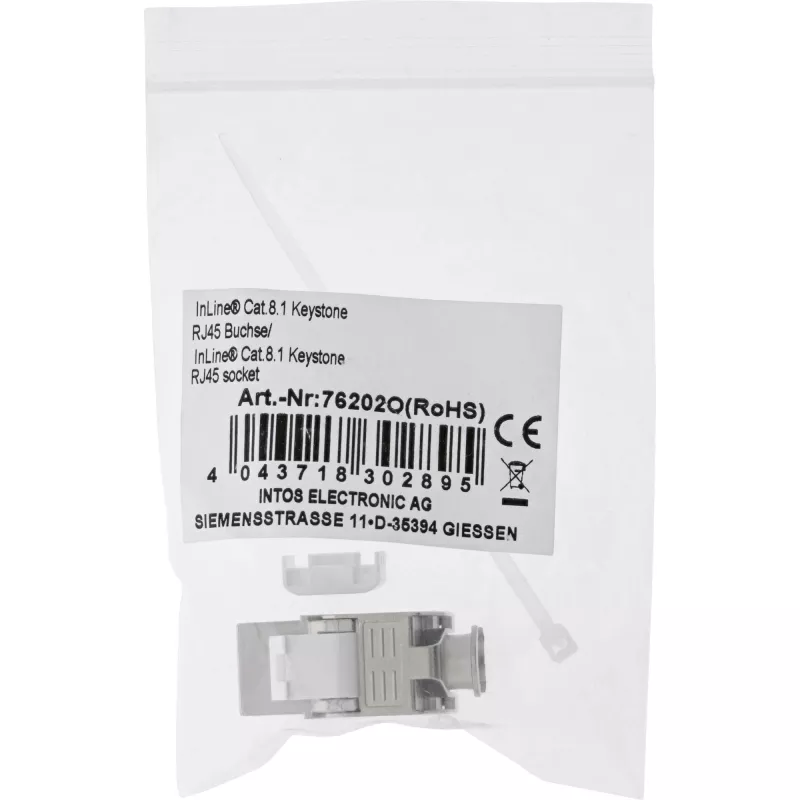 “InLine” RJ45 Keystone Jack spragtukas Cat.8.1 plokščias metalinis 1 vnt.
