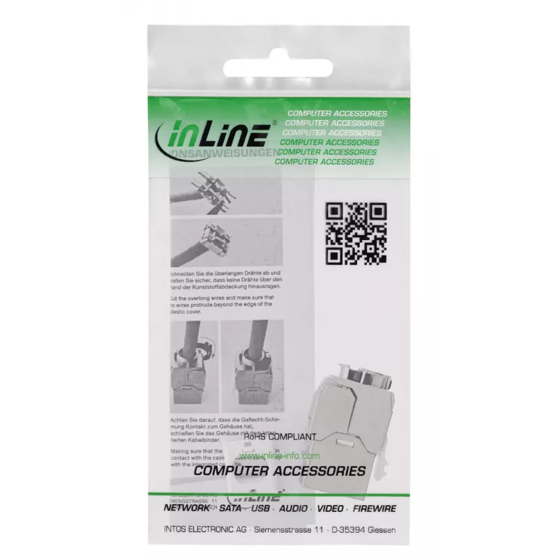 InLine Keystone RJ45 lizdas plonas, SNAP-In, Cat.6A, integruotas kabelio raištelis