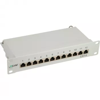 InLine pataisymo skydelis 10 colių Cat.6 12 prievadų 1U šviesiai pilkas RAL7035