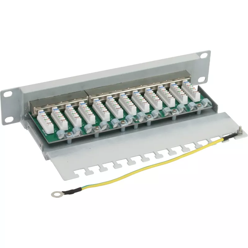 InLine pataisymo skydelis 10 colių Cat.6 12 prievadų 1U šviesiai pilkas RAL7035