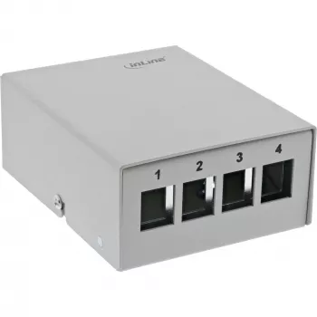 InLine stalinis konsolidavimo taško dėžutė 4x Keystone RJ45, metalinė, RAL7035