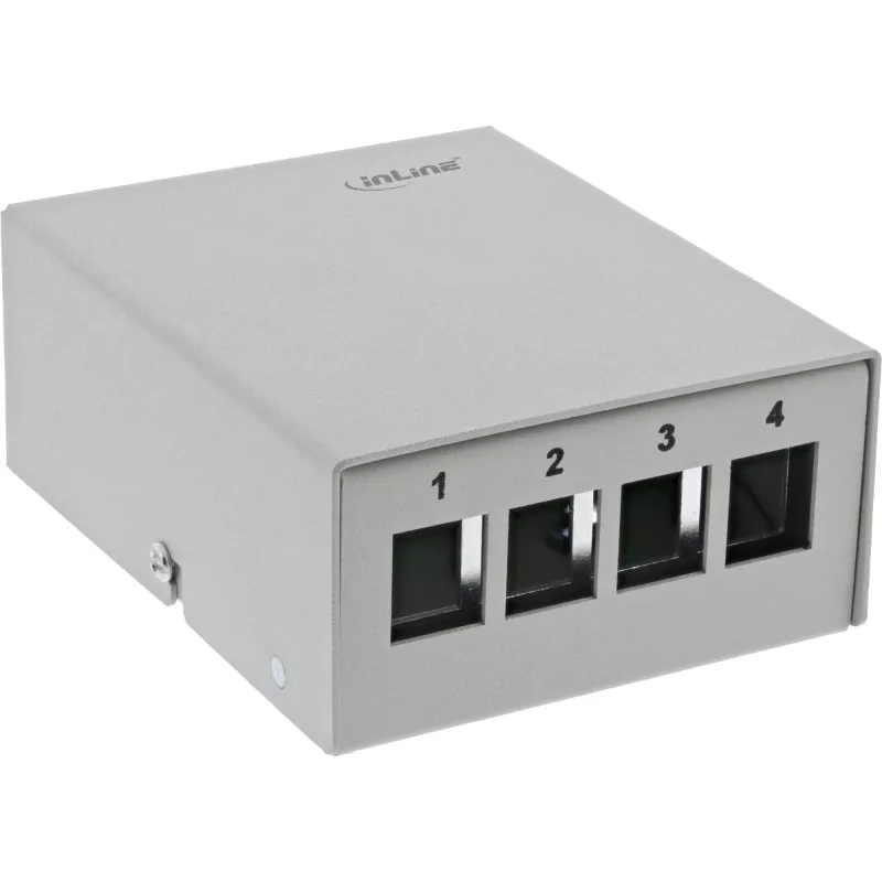 InLine stalinis konsolidavimo taško dėžutė 4x Keystone RJ45, metalinė, RAL7035