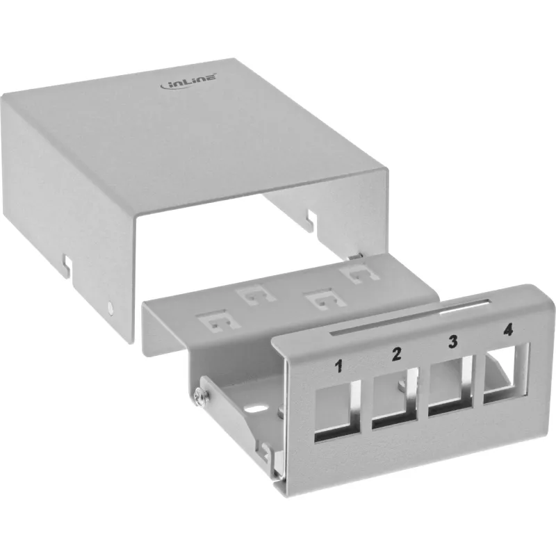 InLine stalinis konsolidavimo taško dėžutė 4x Keystone RJ45, metalinė, RAL7035