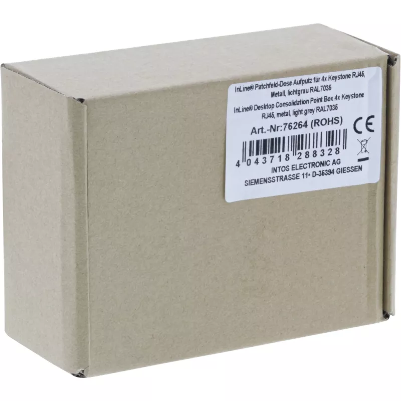 InLine stalinis konsolidavimo taško dėžutė 4x Keystone RJ45, metalinė, RAL7035