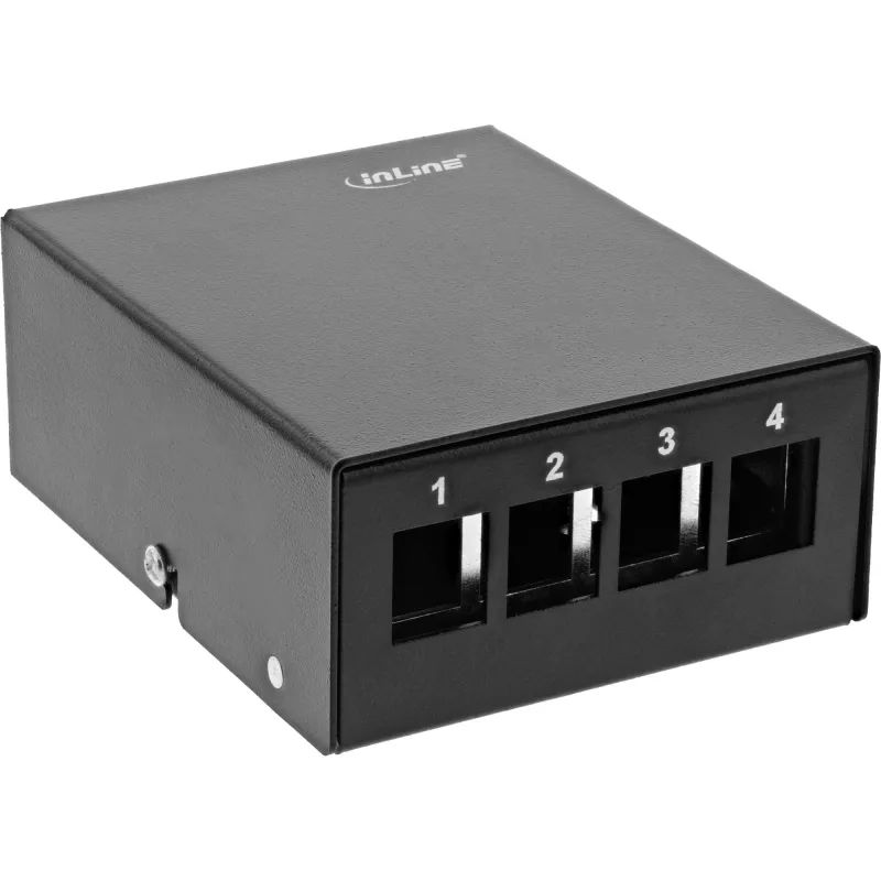InLine Stalinis konsolidacijos taško dėžutė 4x Keystone RJ45, metalinė, juoda RAL9005