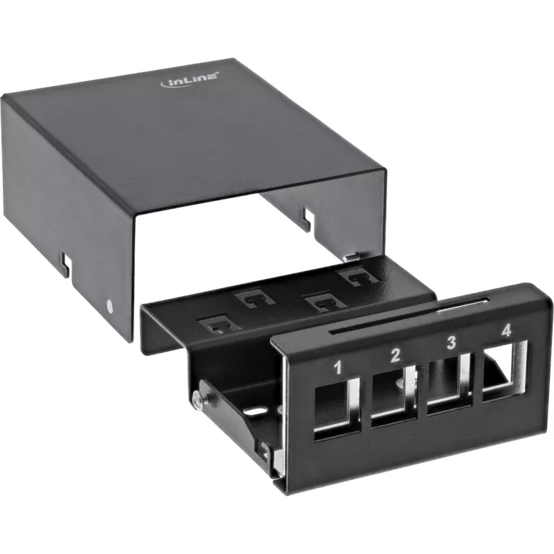 InLine Stalinis konsolidacijos taško dėžutė 4x Keystone RJ45, metalinė, juoda RAL9005
