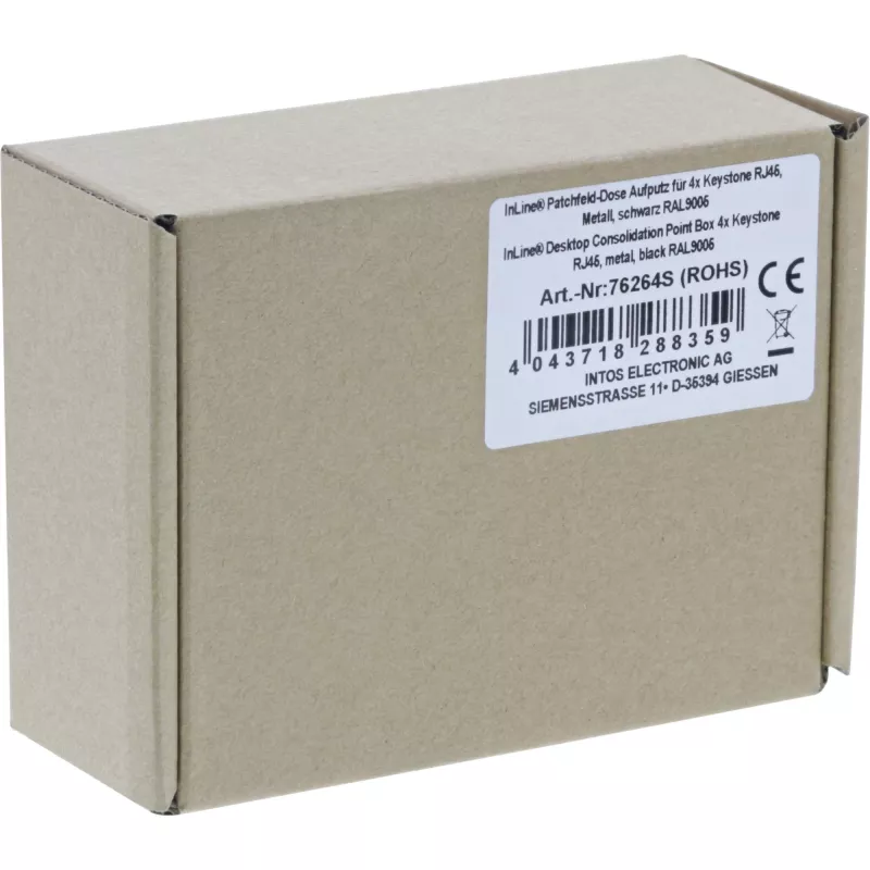 InLine Stalinis konsolidacijos taško dėžutė 4x Keystone RJ45, metalinė, juoda RAL9005
