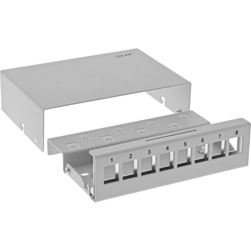 InLine stalviršio konsolidacijos taškų dėžutė 8x Keystone RJ45, metalinė, RAL7035