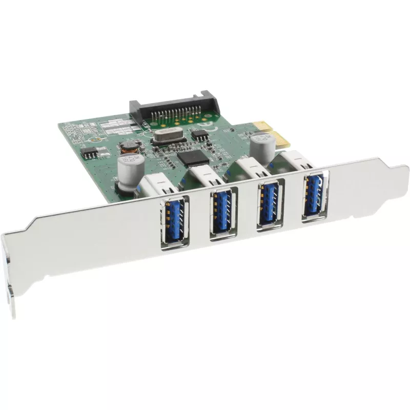 InLine USB 3.0 4 prievadų pagrindinio kompiuterio valdiklis PCIe, įsk. žemo profilio laikiklį ir 4 kontaktų pagalbinį maitinimą